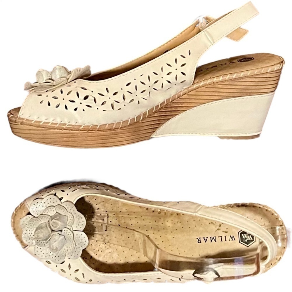 Vintage Wilmar Leather Floral Wedges Size 38